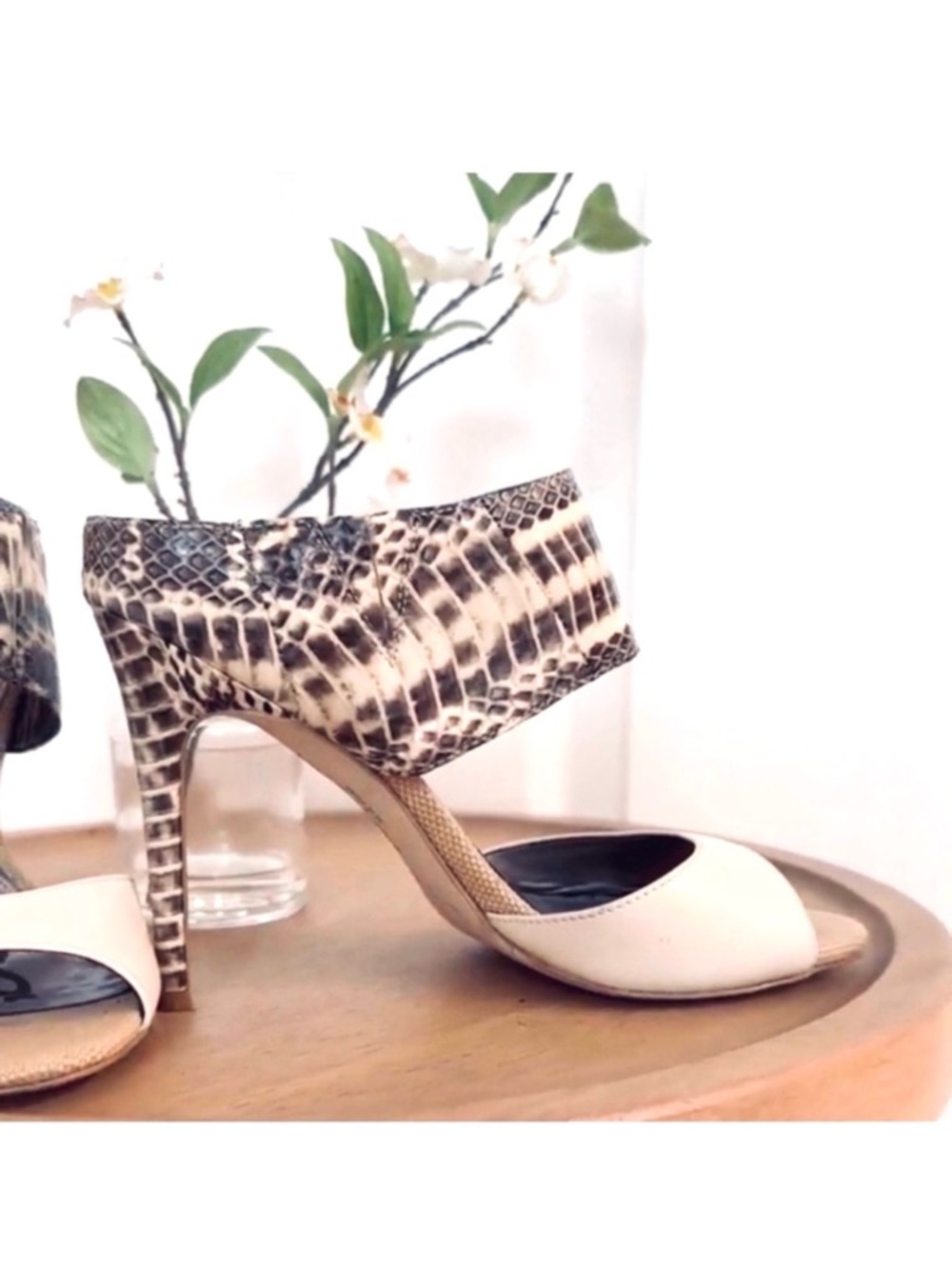 SAM EDELMAN ~ Women’s Scottie 4-inch heeled snakeskin peep toe mules size 7